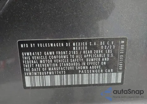 2023 Volkswagen Jetta 1.5T Se from USA, damaged, VIN 3VW7M7BU5PM017473